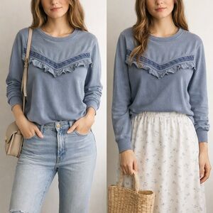 True Craft Blue Sweatshirt with Ruffle Detail 04-0136